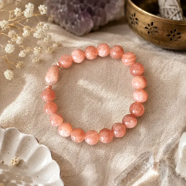 Pembe tonlarda doğal taş bileklik